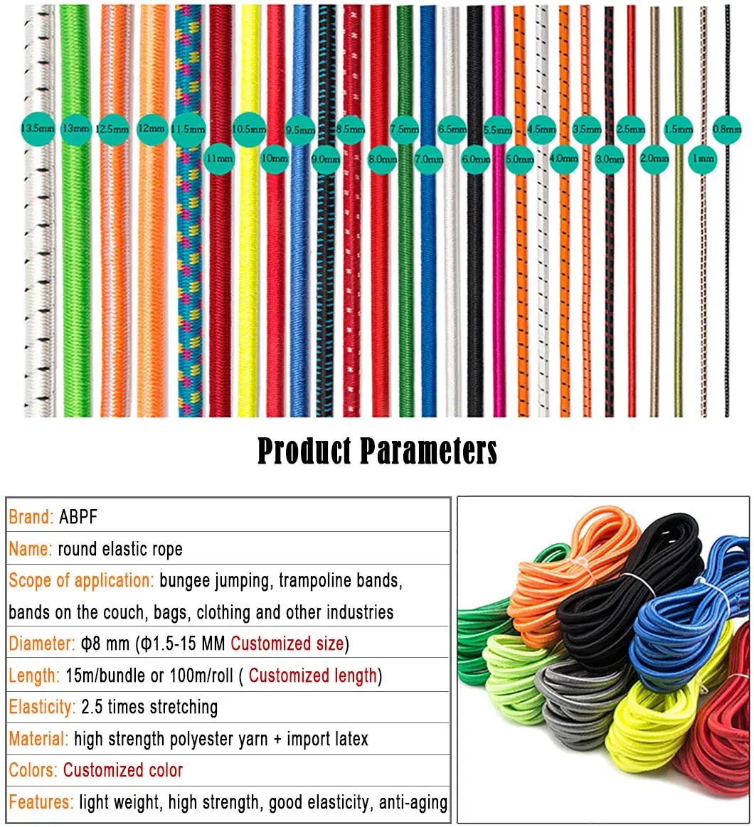 Core Spun Multi Size Elastic Round Solid Rubber Rope Round Cord Elastic Polyester Braided Cord